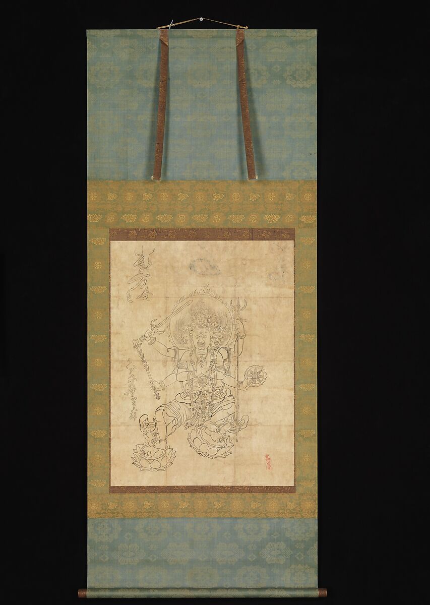 Iconographic Drawing of the Wisdom King Daiitoku (Daiitoku Myōō), Hanging scroll; ink on paper, Japan