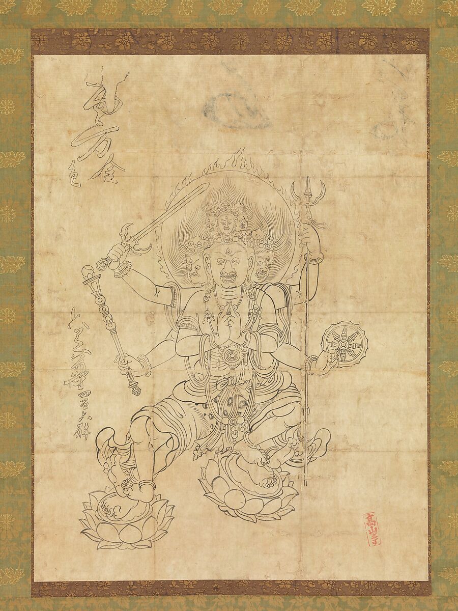 Iconographic Drawing of the Wisdom King Daiitoku (Daiitoku Myōō), Hanging scroll; ink on paper, Japan 