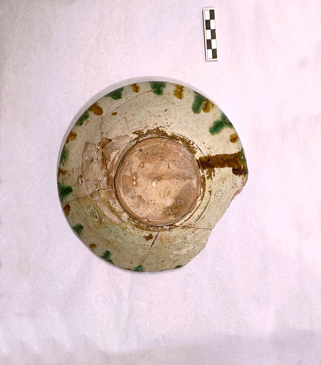 Two Imitation Splashware Bowls, Earthenware; white slip, incised and splashed with polychrome glazes under transparent glaze (sgraffito ware)