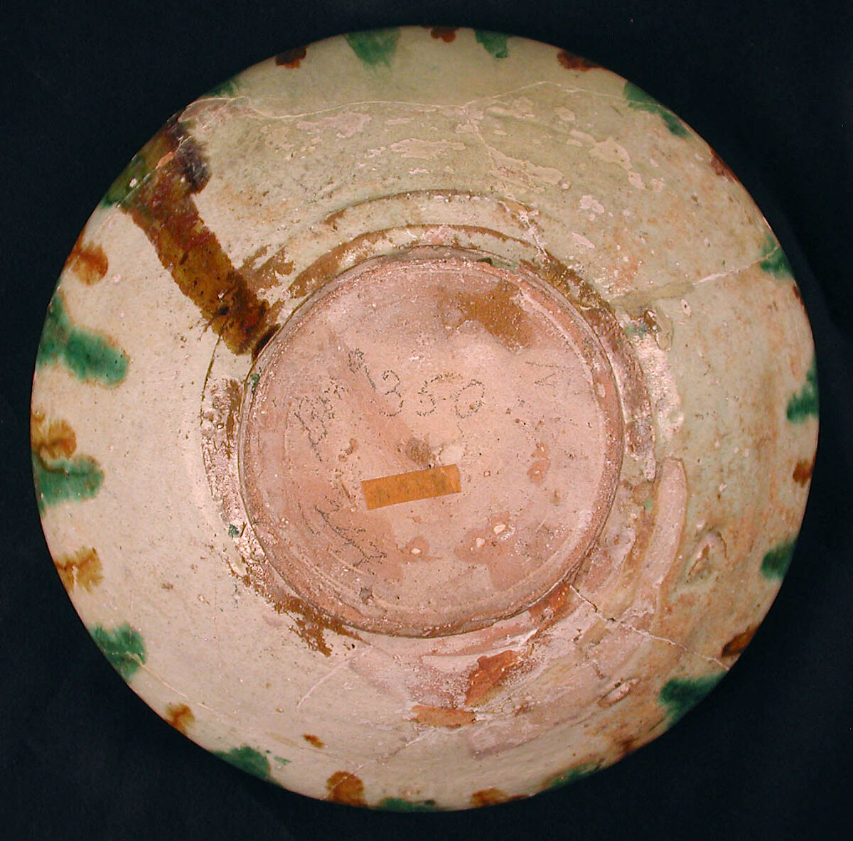 Two Imitation Splashware Bowls, Earthenware; white slip, incised and splashed with polychrome glazes under transparent glaze (sgraffito ware)