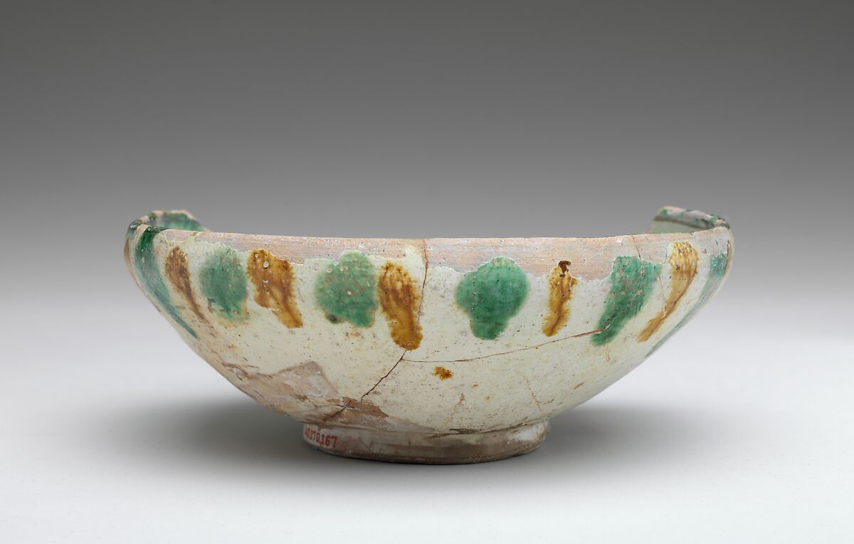 Two Imitation Splashware Bowls, Earthenware; white slip, incised and splashed with polychrome glazes under transparent glaze (sgraffito ware)
