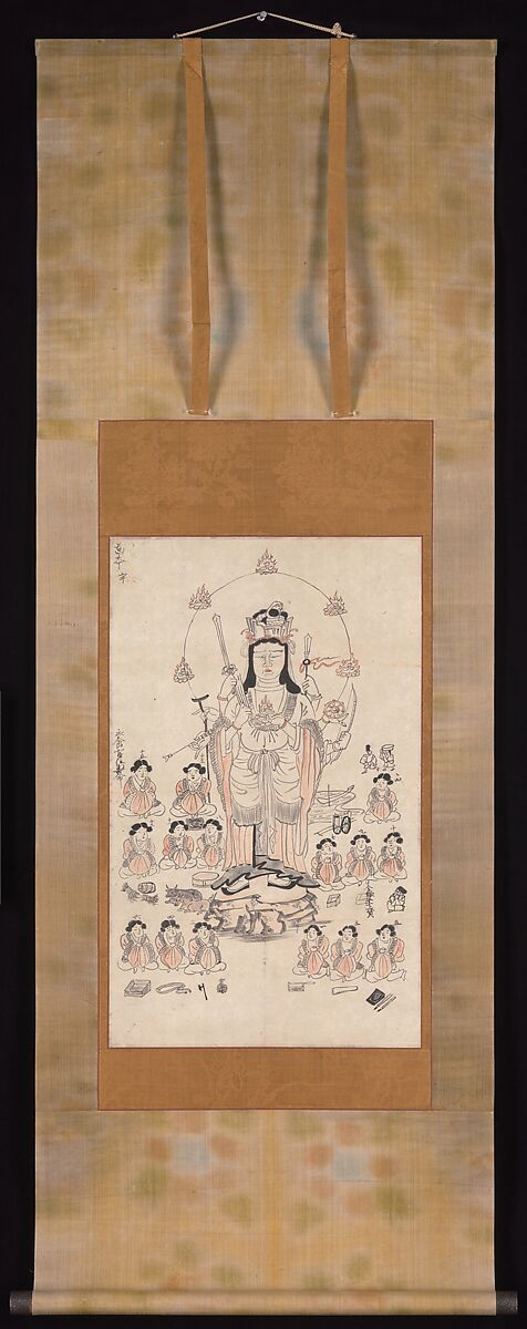 Benzaiten and Fifteen Attendants, Hanging scroll; ink and color on paper, Japan