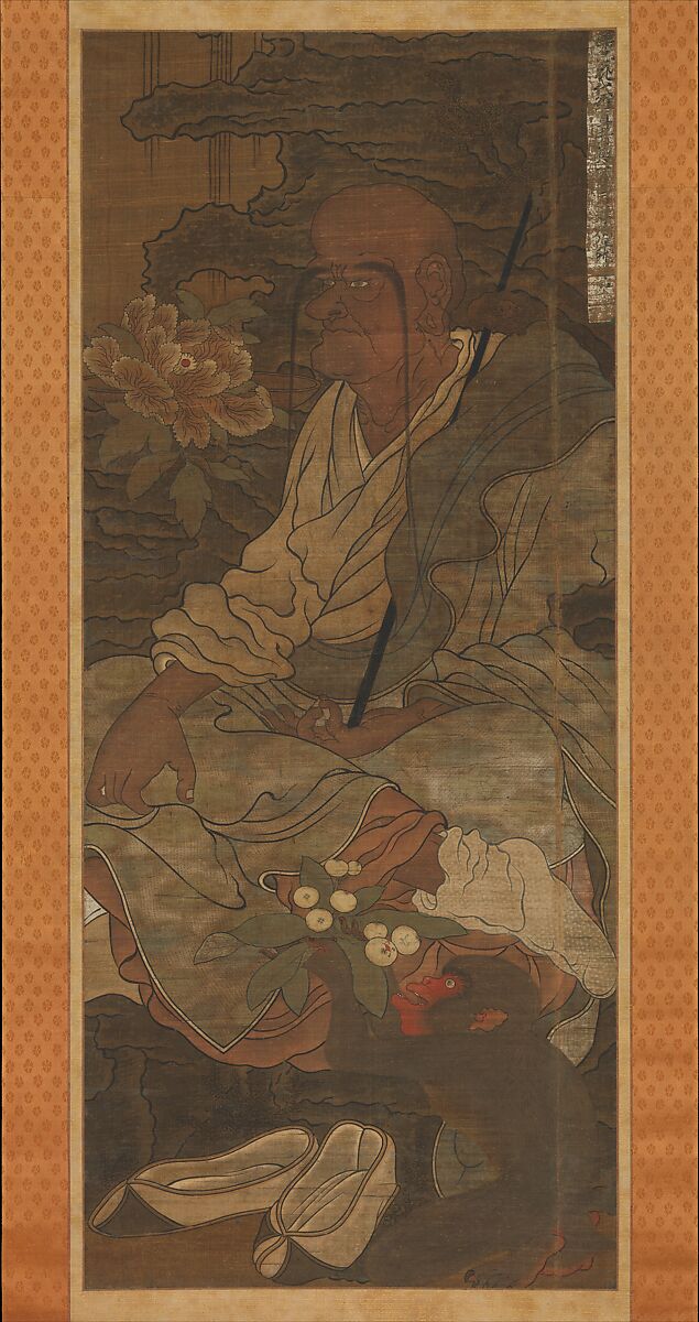 Arhat from a series of sixteen Arhats, Hanging scroll; ink and color on silk, Japan