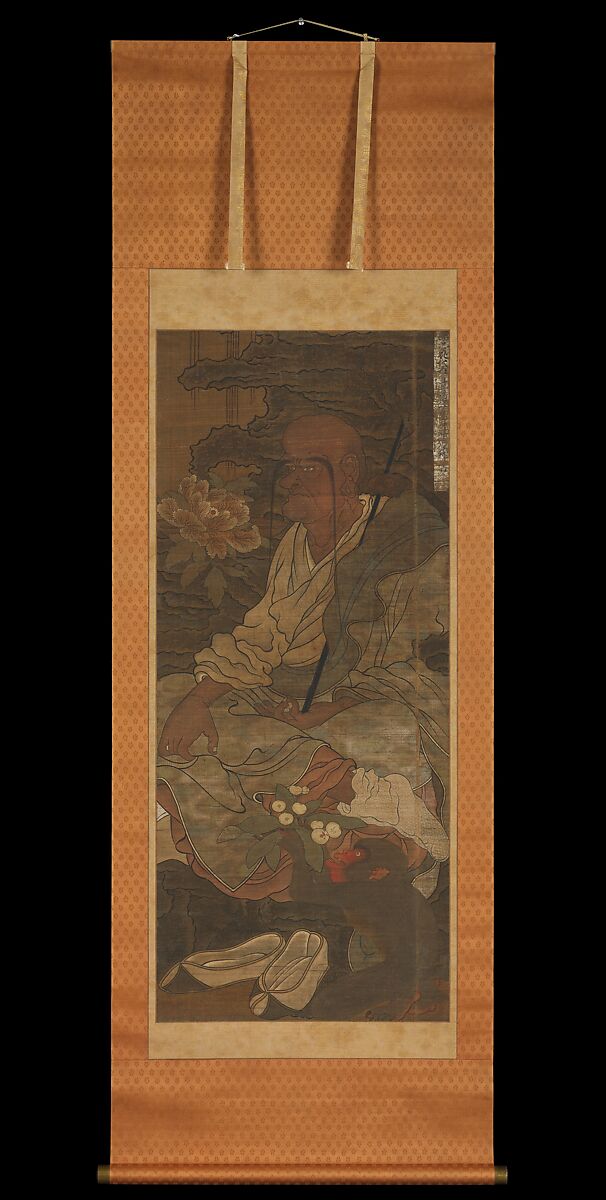 Arhat from a series of sixteen Arhats, Hanging scroll; ink and color on silk, Japan