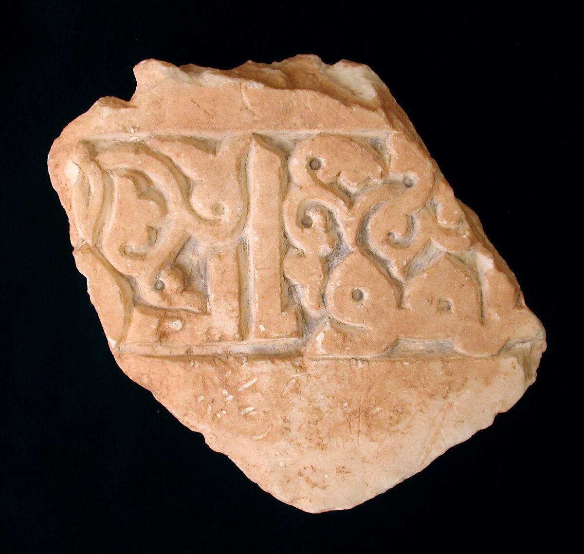 Fragment of a Carved and Painted Dado Panel, Stone (probably alabaster); carved and painted 