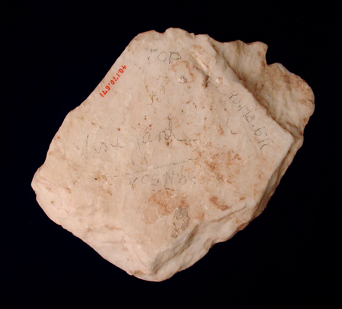 Fragment of a Carved and Painted Dado Panel, Stone (probably alabaster); carved and painted