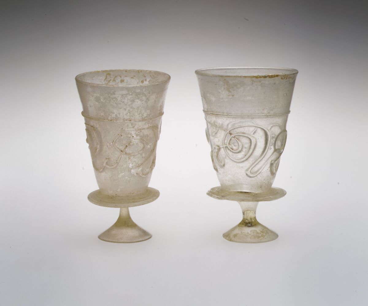 Goblet with Applied Decoration, Colorless glass with greenish tinge; blown, applied decoration