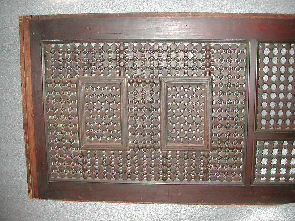 Mashrabiyya Screen with Two Gazelles, Wood; turned