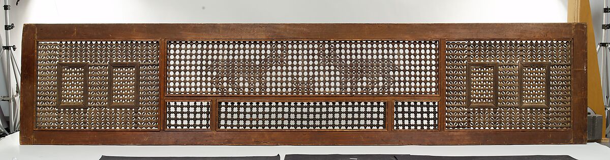 Mashrabiyya Screen with Two Gazelles, Wood; turned