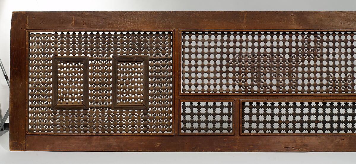 Mashrabiyya Screen with Two Gazelles, Wood; turned