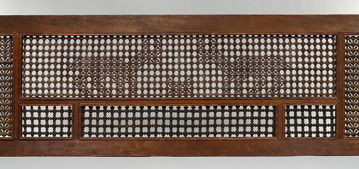 Mashrabiyya Screen with Two Gazelles, Wood; turned