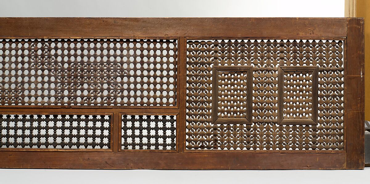 Mashrabiyya Screen with Two Gazelles, Wood; turned