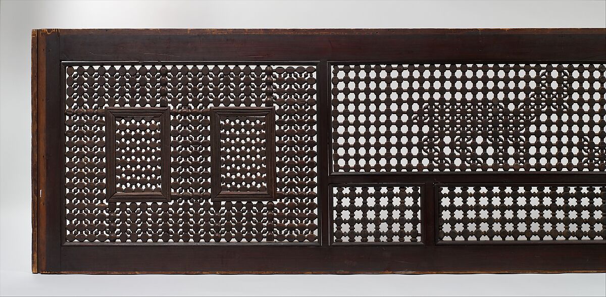 Mashrabiyya Screen with Two Gazelles, Wood; turned