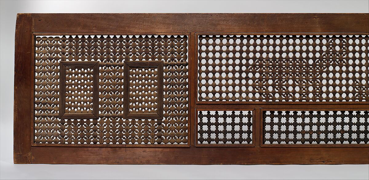 Mashrabiyya Screen with Two Gazelles, Wood; turned