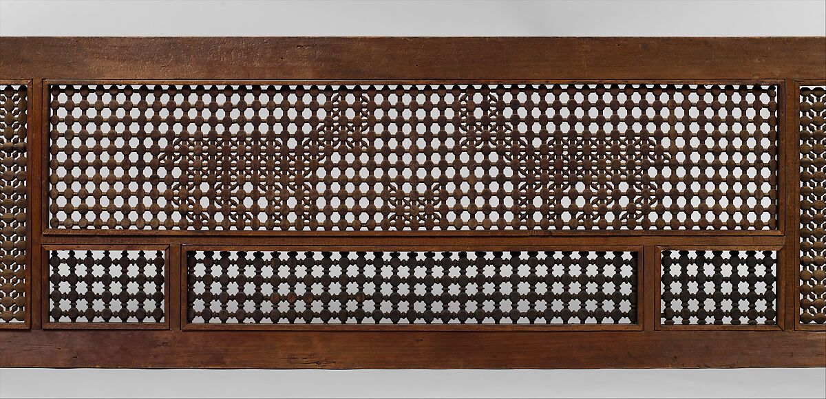 Mashrabiyya Screen with Two Gazelles, Wood; turned