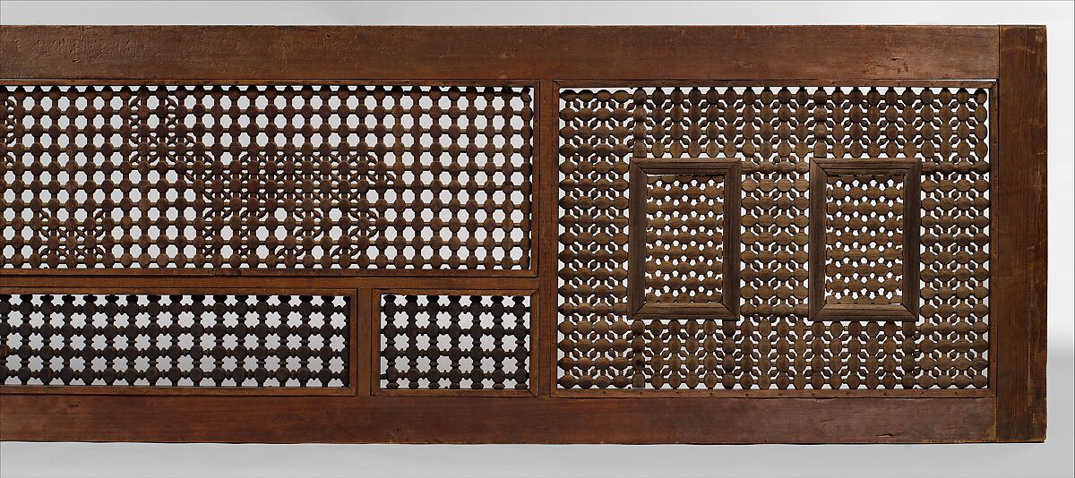 Mashrabiyya Screen with Two Gazelles, Wood; turned