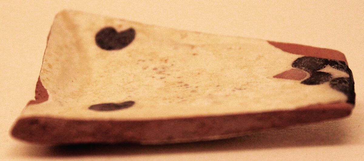 Ceramic Fragment, Earthenware; white slip, painted in black and red