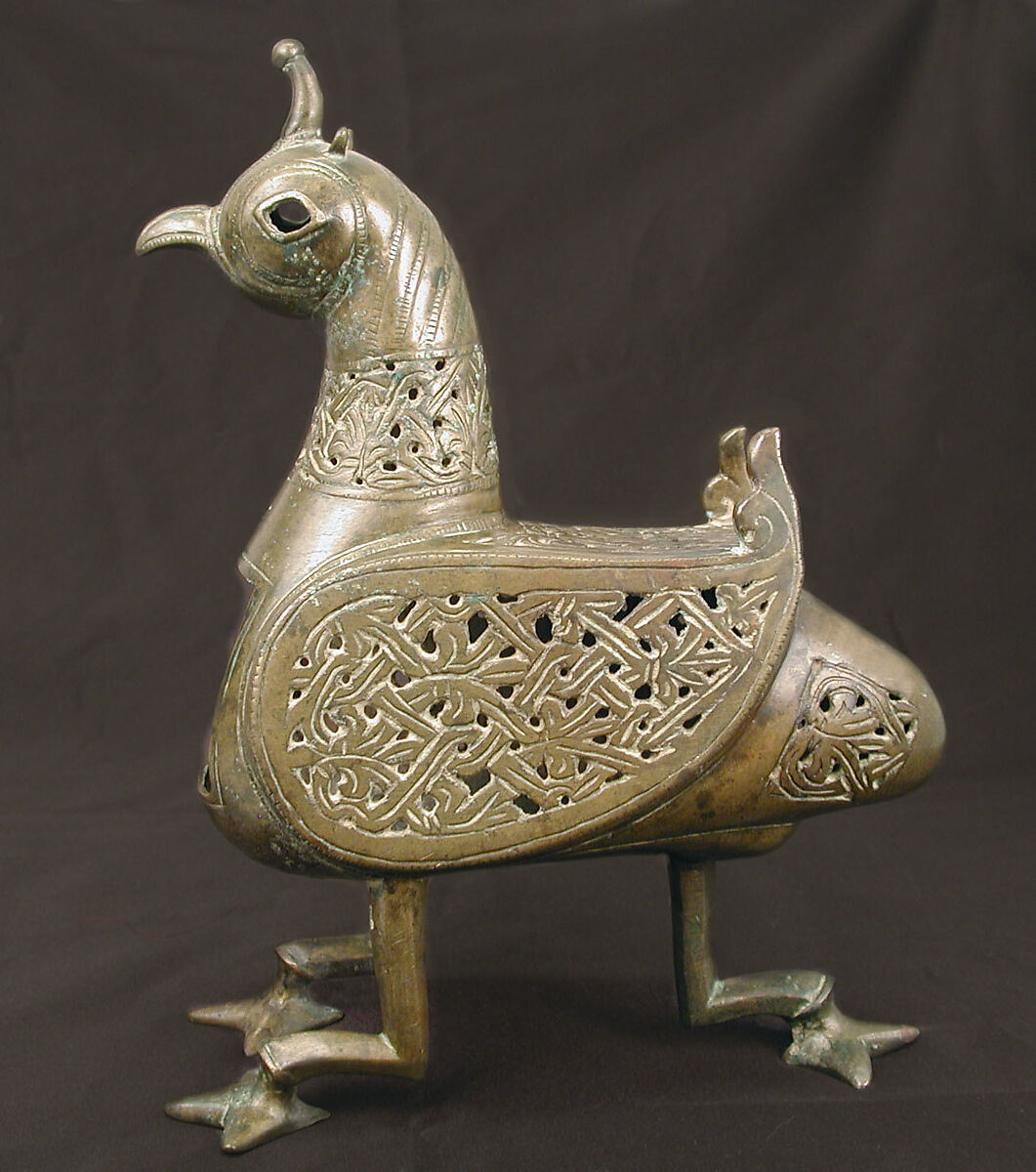 Bird-Shaped Incence Burner, Bronze; cast, pierced, and engraved