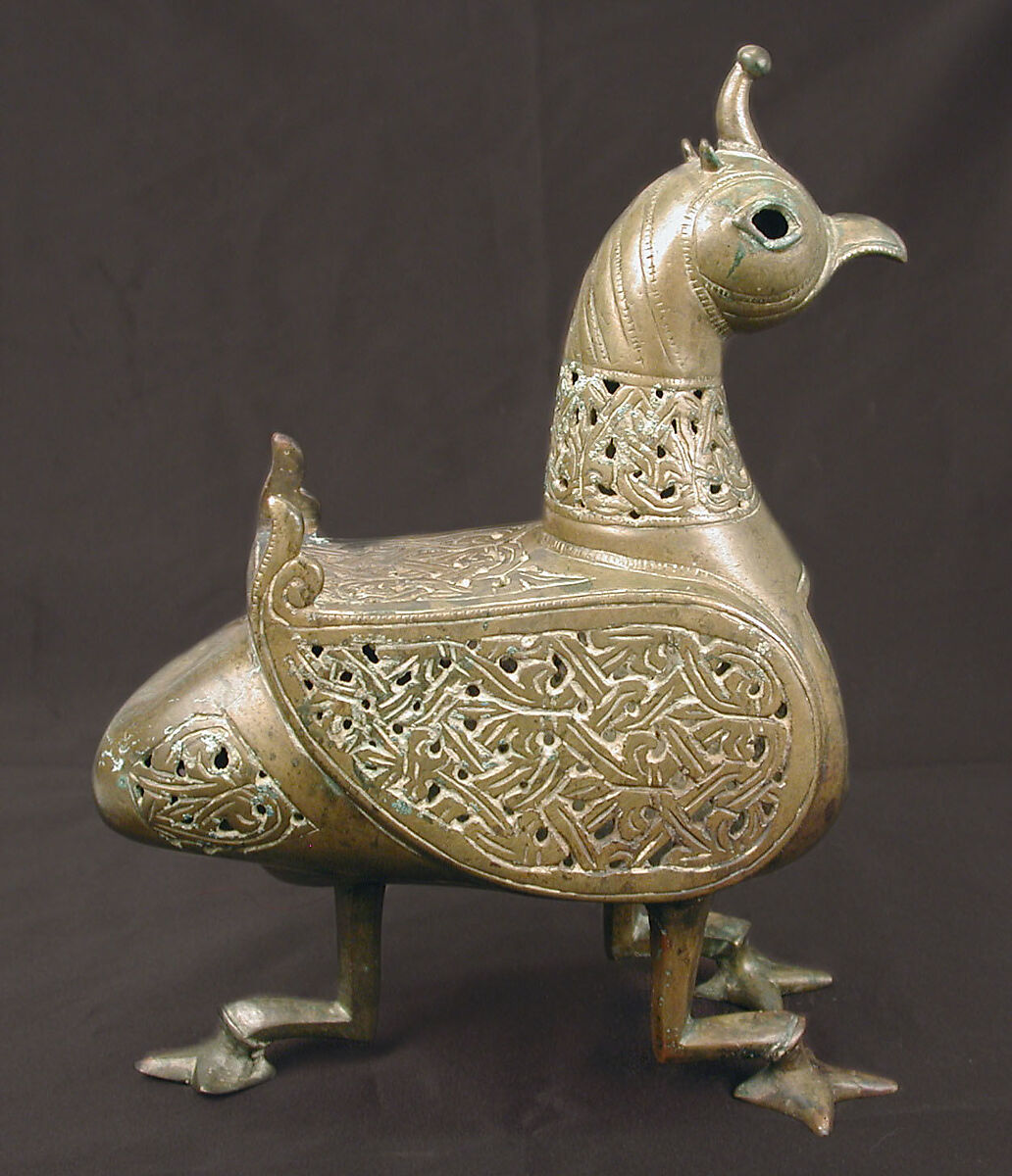 Bird-Shaped Incence Burner, Bronze; cast, pierced, and engraved