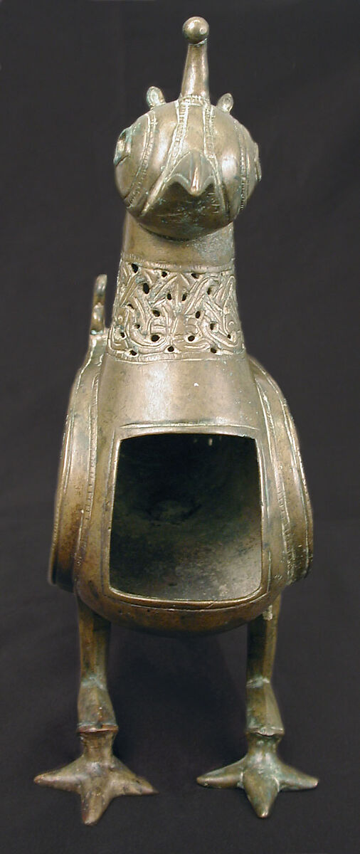 Bird-Shaped Incence Burner, Bronze; cast, pierced, and engraved