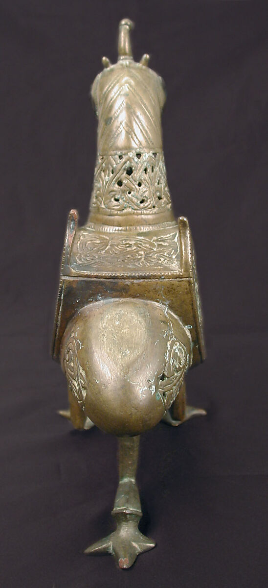 Bird-Shaped Incence Burner, Bronze; cast, pierced, and engraved