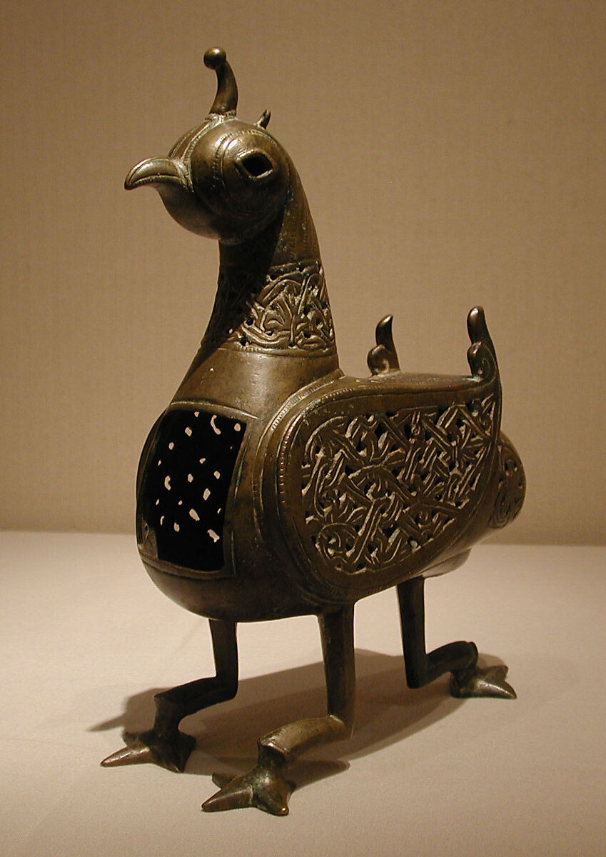 Bird-Shaped Incence Burner, Bronze; cast, pierced, and engraved