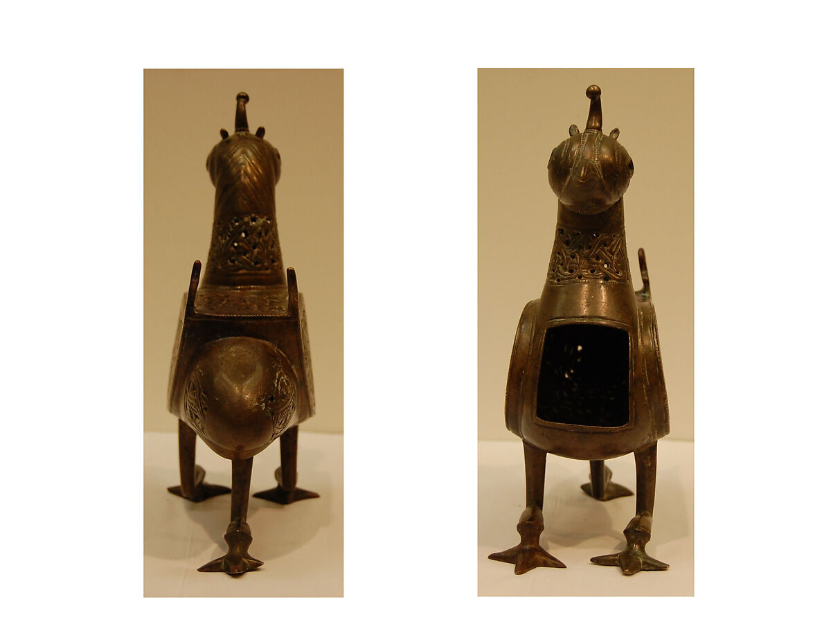 Bird-Shaped Incence Burner, Bronze; cast, pierced, and engraved