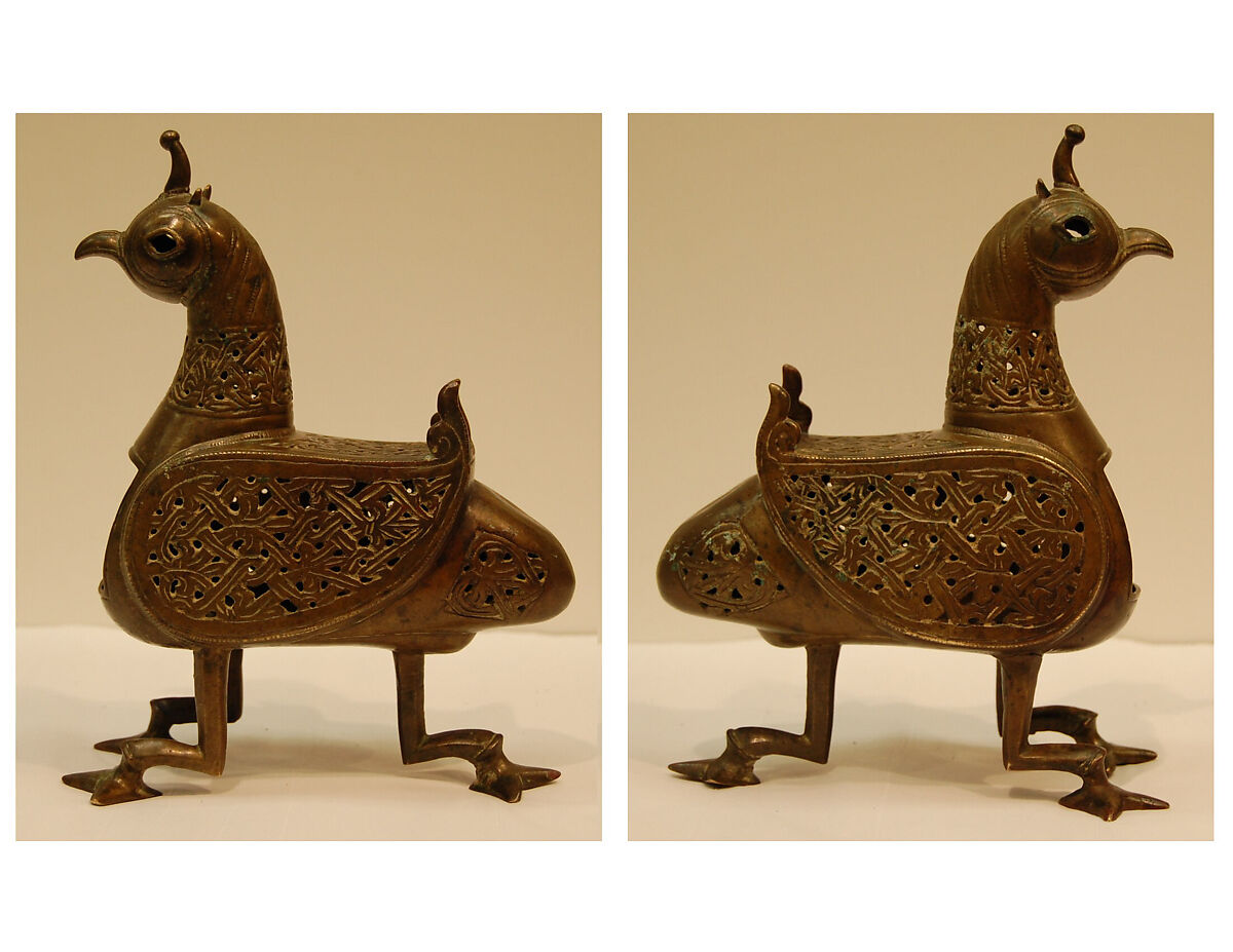Bird-Shaped Incence Burner, Bronze; cast, pierced, and engraved