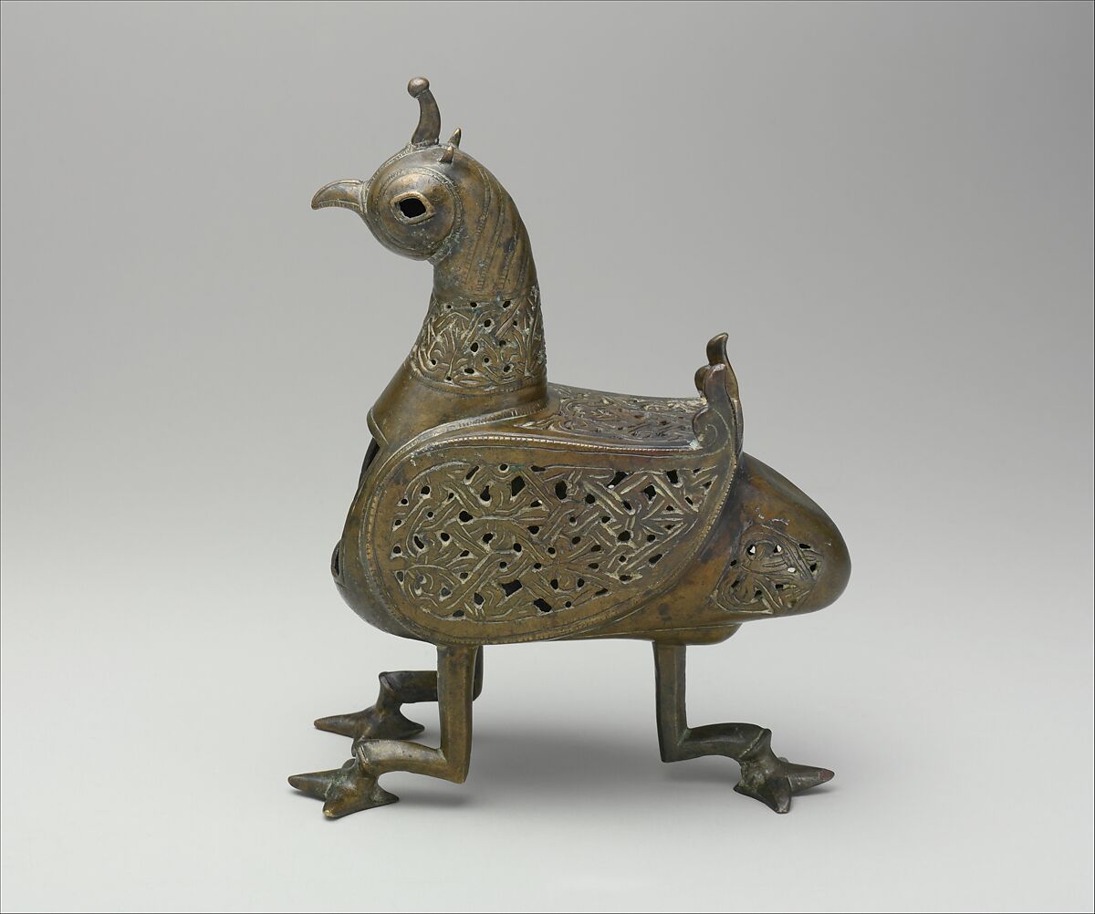 Bird-Shaped Incence Burner, Bronze; cast, pierced, and engraved