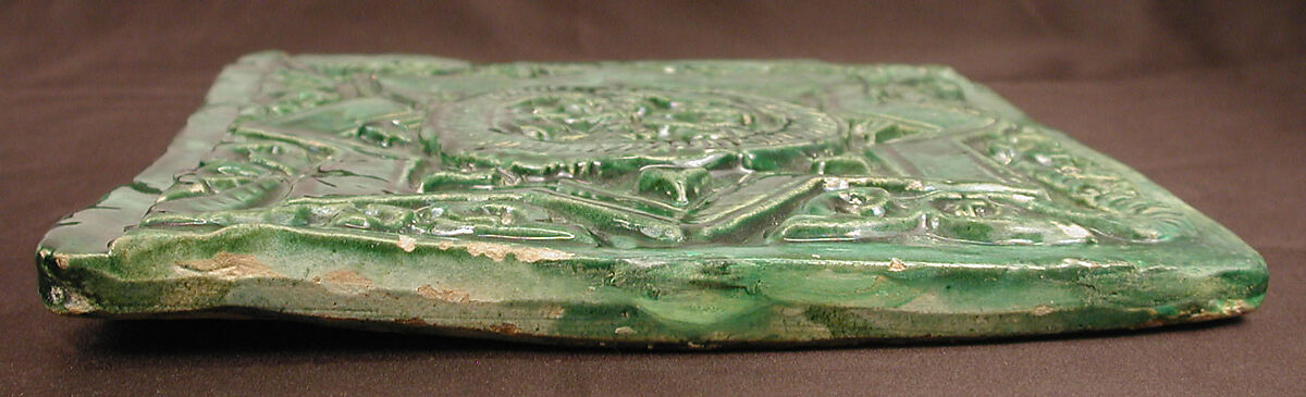 Green Tile with Star Design, Earthenware; molded decoration, monochrome glazed