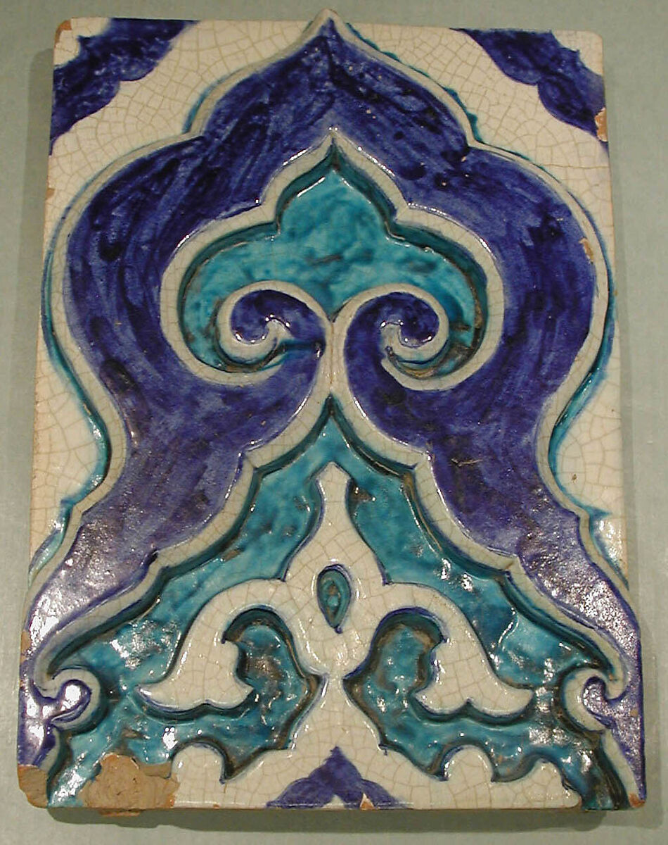 Tile, Earthenware; molded decoration and glazed