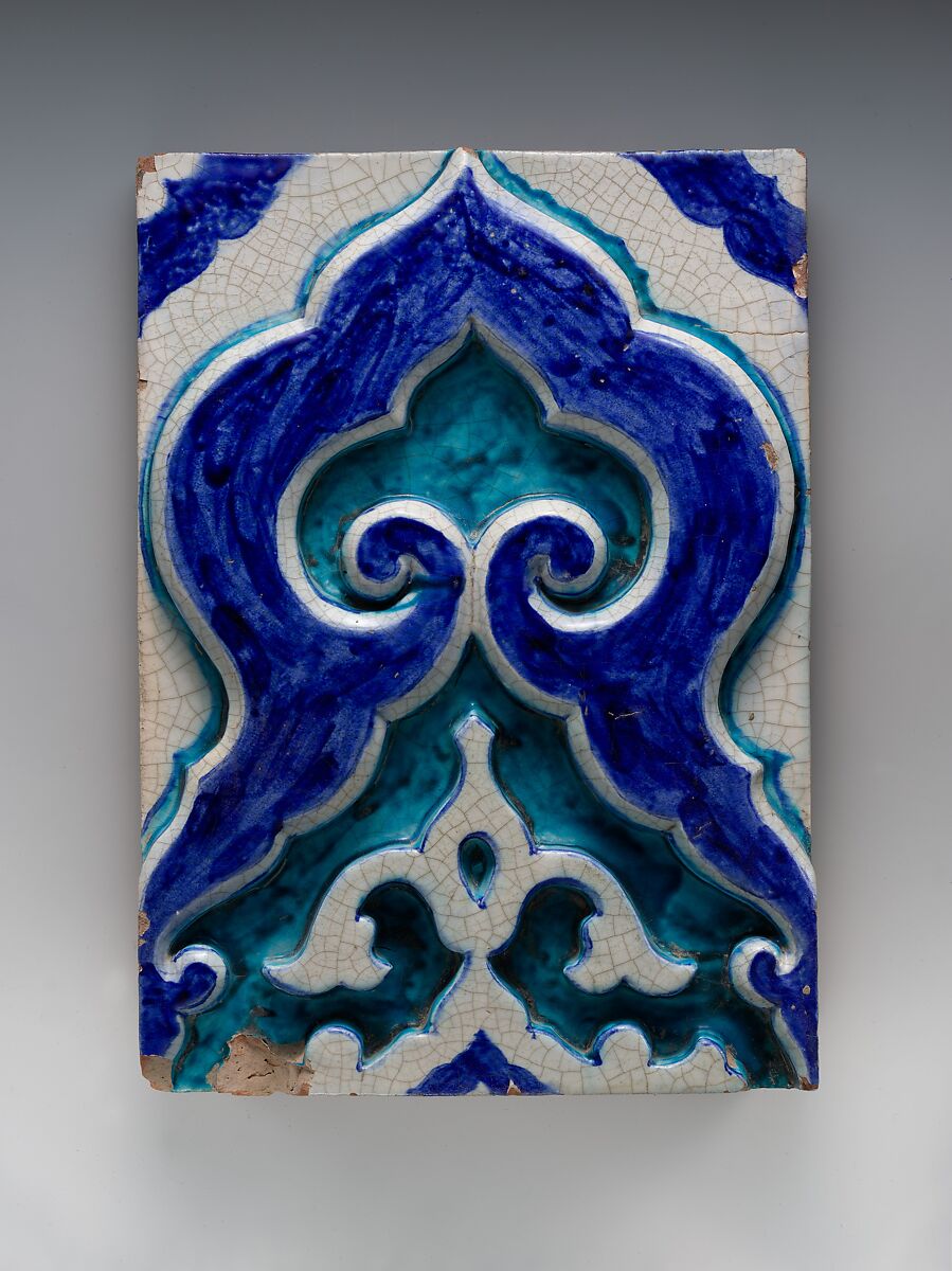 Tile, Earthenware; molded decoration and glazed 