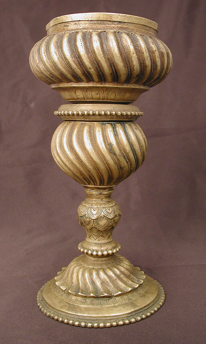 Spittoon or Incense Burner, Brass; cast in sections, joined, engraved