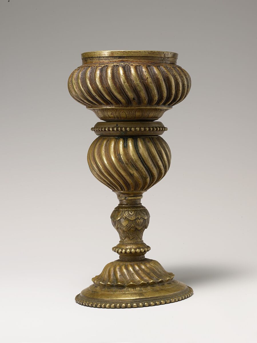 Spittoon or Incense Burner, Brass; cast in sections, joined, engraved 