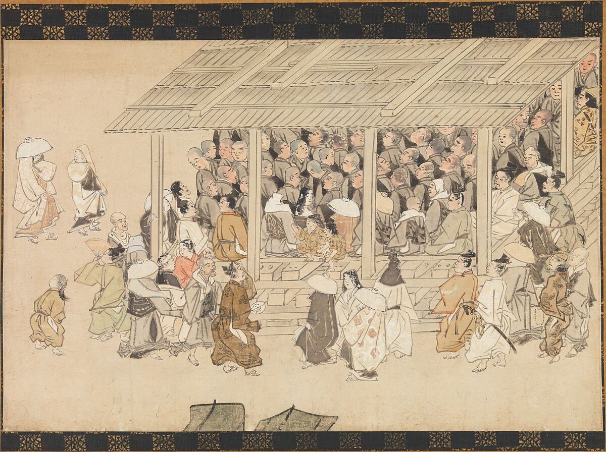 A Nenbutsu Gathering at Ichiya, Kyoto, Section of a handscroll mounted as a hanging scroll; ink and color on paper, Japan