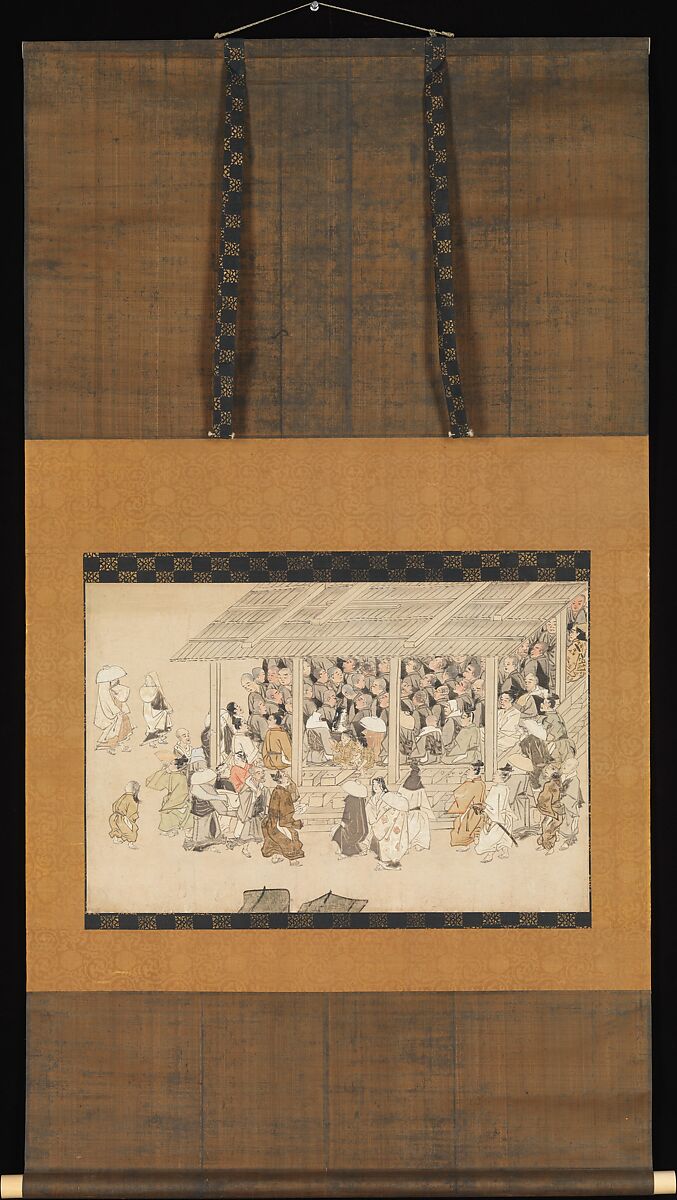 A Nenbutsu Gathering at Ichiya, Kyoto, Section of a handscroll mounted as a hanging scroll; ink and color on paper, Japan