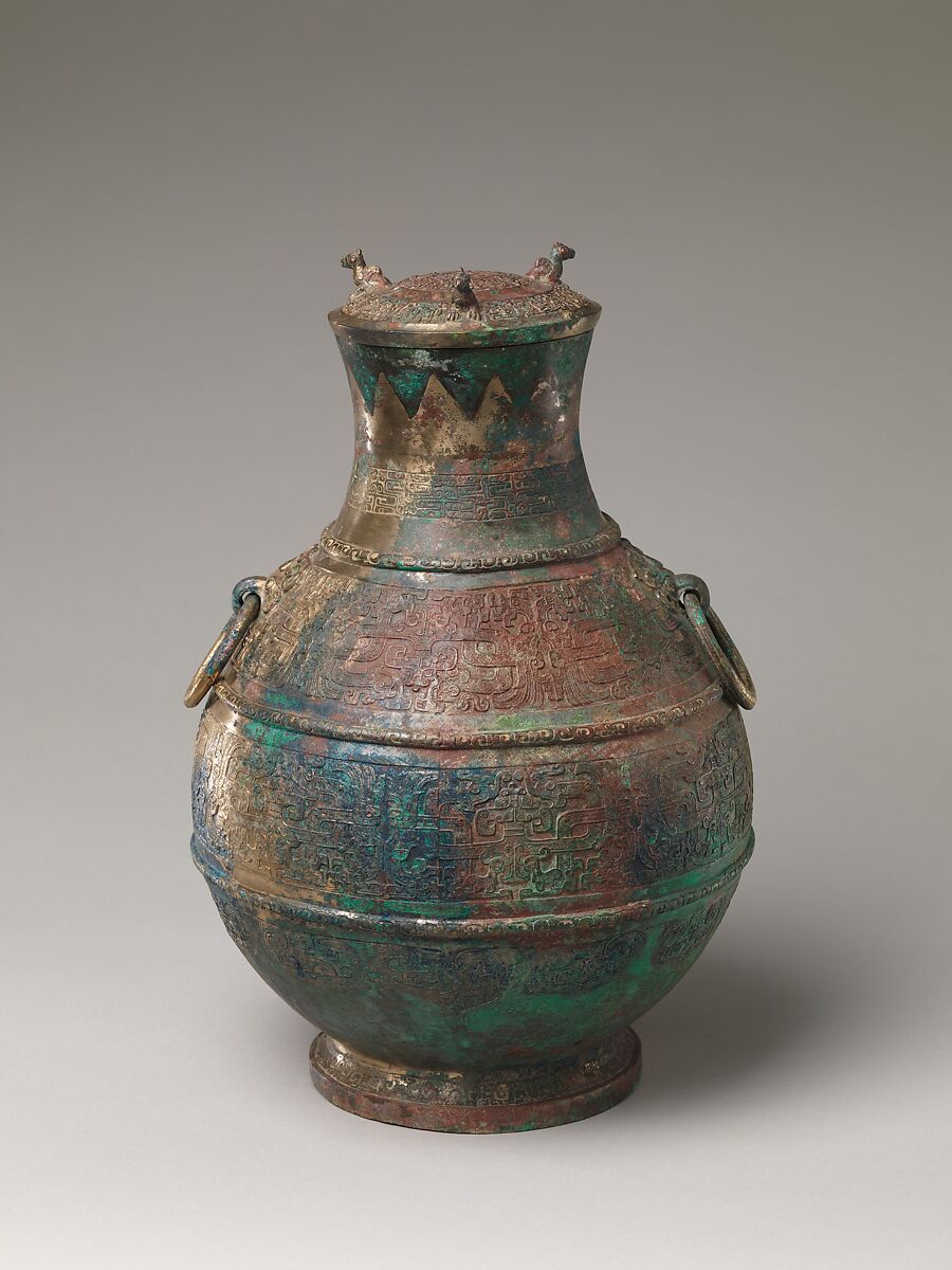 Wine container (hu)

, Bronze inlaid with copper, China