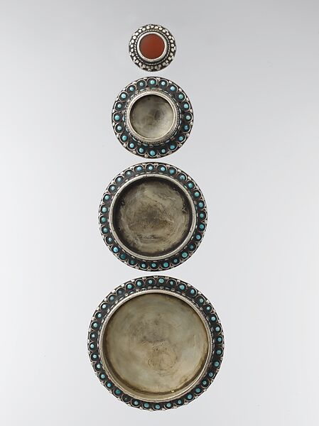 Two-Finger Ring, Silver with decorative wire, silver shot, table-cut carnelian, and turquoise beads