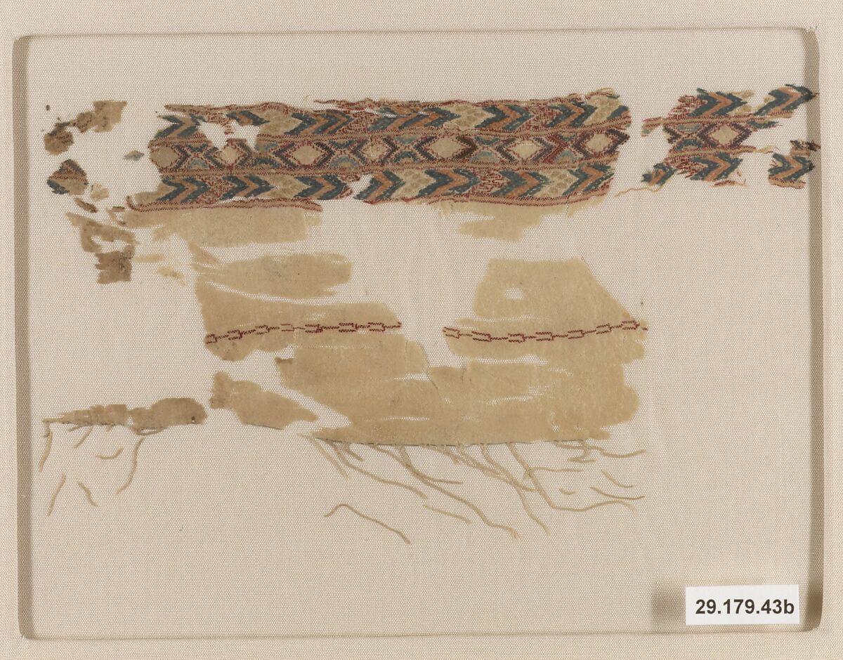 Textile Fragment, Linen, silk; plain weave, embroidered