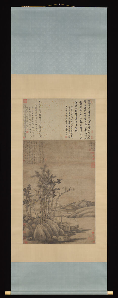 Enjoying the Wilderness in an Autumn Grove, Ni Zan (Chinese, 1306–1374), Hanging scroll; ink on paper, China