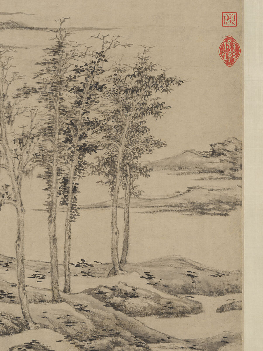 Woods and Valleys of Mount Yu, Ni Zan (Chinese, 1306–1374), Hanging scroll; ink on paper, China