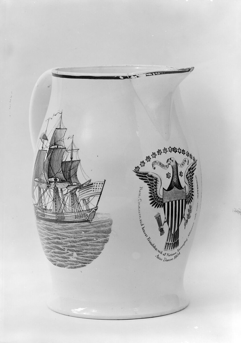 Jug, Earthenware, transfer-printed, British (American market)