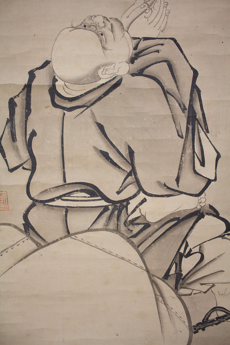Hotei Admiring the Moon, Formerly attributed to Ikei Shūtoku 惟馨周徳 (Japanese, active first half of the 16th century), Hanging scroll; ink on paper, Japan