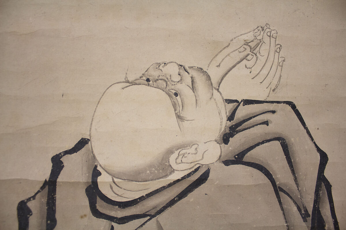 Hotei Admiring the Moon, Formerly attributed to Ikei Shūtoku 惟馨周徳 (Japanese, active first half of the 16th century), Hanging scroll; ink on paper, Japan