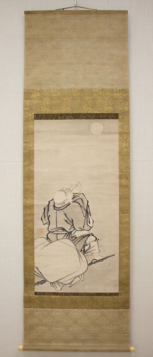Hotei Admiring the Moon, Formerly attributed to Ikei Shūtoku 惟馨周徳 (Japanese, active first half of the 16th century), Hanging scroll; ink on paper, Japan