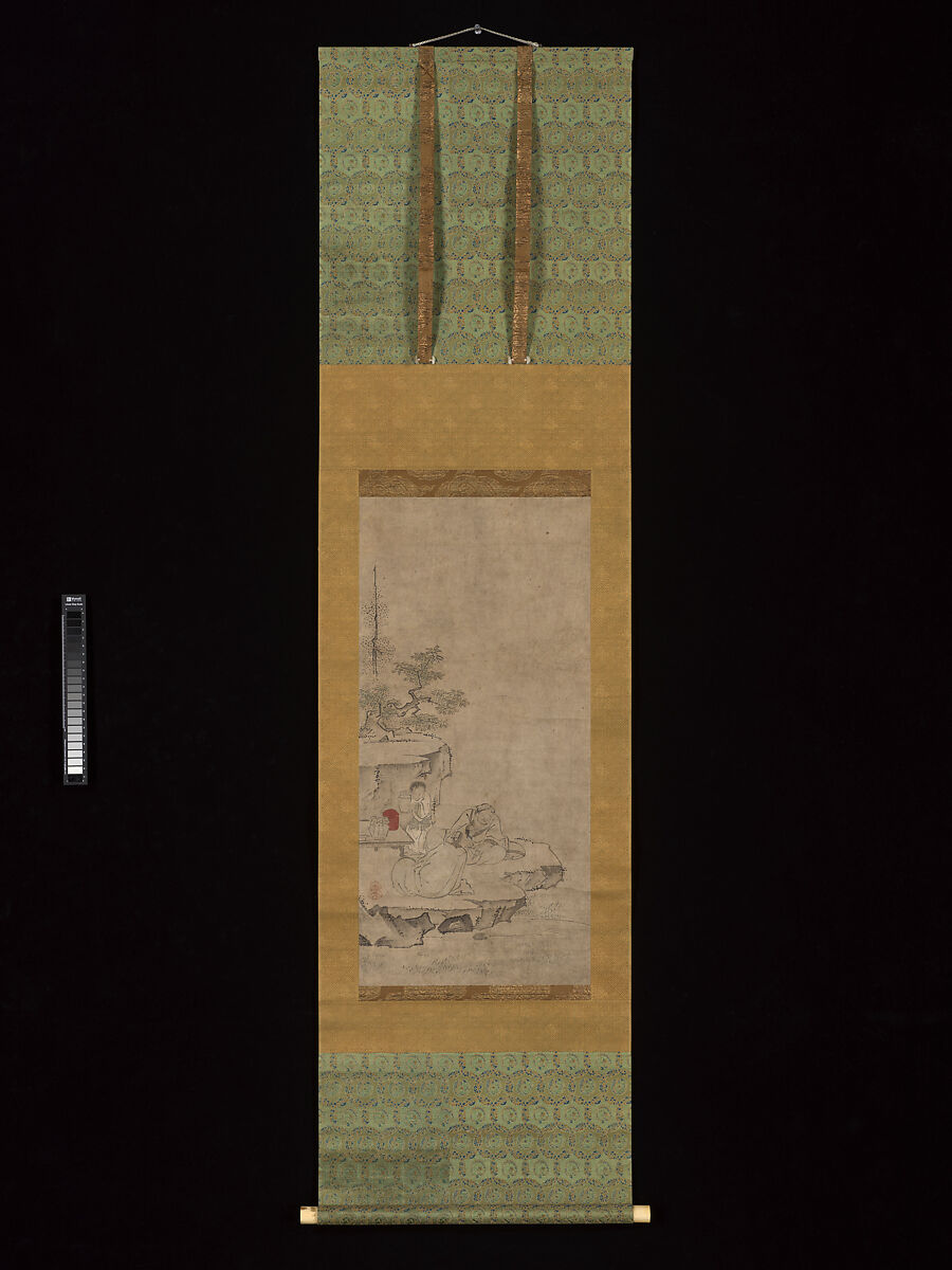 Elegant Conversation in Mountains, Spurious seal of Tenshō Shūbun (Japanese, active 1414–before 1463), Hanging scroll; ink and color on paper, Japan