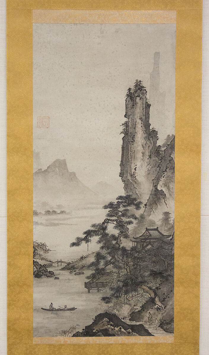 Mountain Landscape, Attributed to Gakuo Zokyu (Japanese, active ca. 1500), Hanging scroll; ink on paper, Japan 