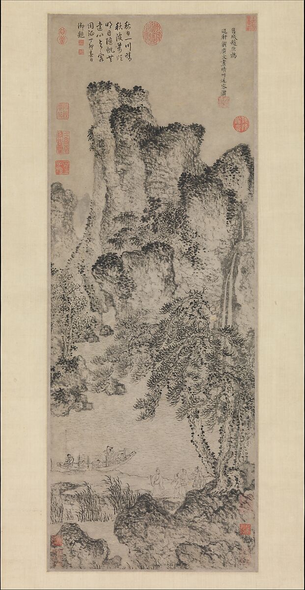 Farewell by a Stream on a Clear Day, Zhao Yuan (Chinese, active ca. 1350–75), Hanging scroll; ink on paper, China 