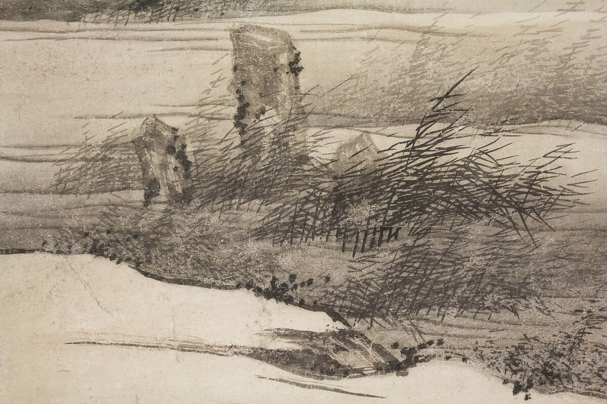 Landscape in the Moonlight, Attributed to Yōgetsu (Japanese, active 1521–1530), Hanging scroll; ink on paper, Japan