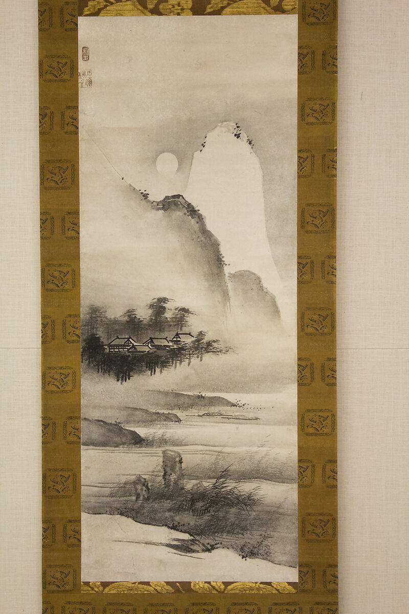 Landscape in the Moonlight, Attributed to Yōgetsu (Japanese, active 1521–1530), Hanging scroll; ink on paper, Japan 
